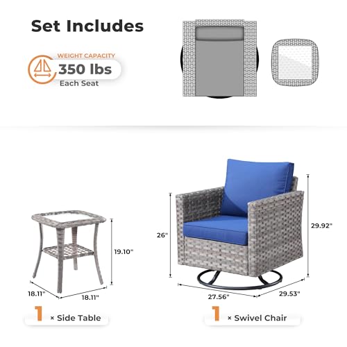 Outdoor Wicker Rattan Rocking Chairs Set of 2 with Cushions, Denim Blue k7