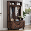 Modern 40" 3-in-1 Design Hall Tree with 4 Hooks and Coat Hanger, Entryway Bench with Storage for Living Room, Hallway, Entrance, Brown