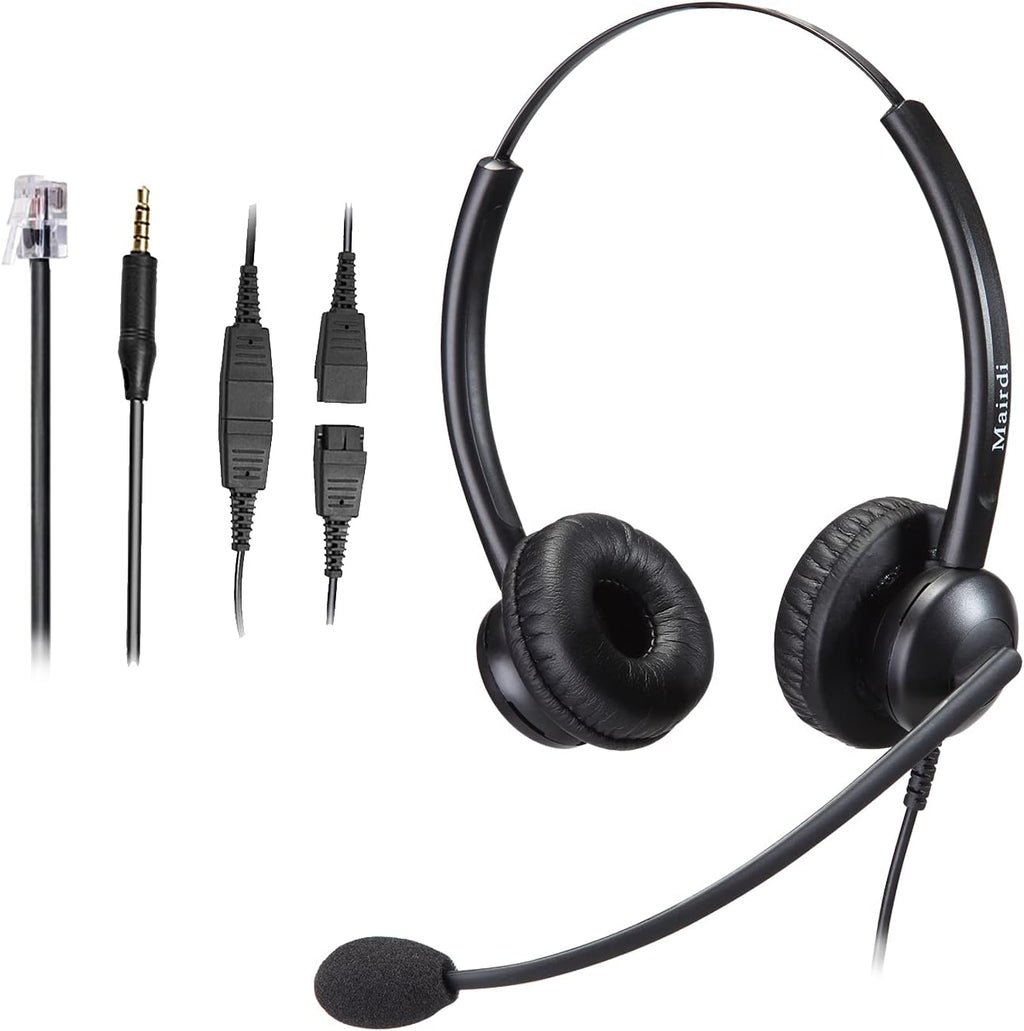 Office Headset with RJ9 Jack for Cisco Phone,Including 3.5mm Connector for Cell Phone PC Laptops, Binaural Telephone Headset with Noise Cancelling Microphone for Call Centers Landline Deskphone