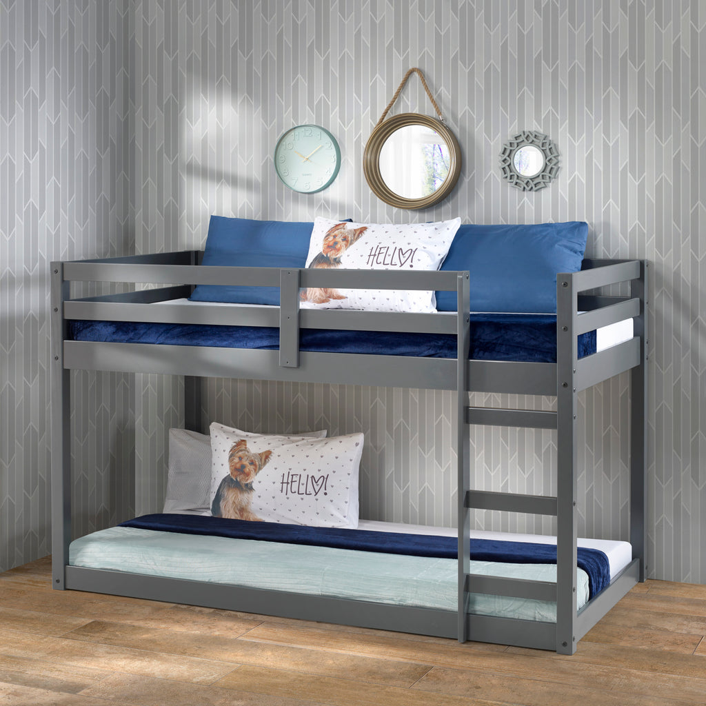 Twin Loft Bed with Wood Frame, Gray A7