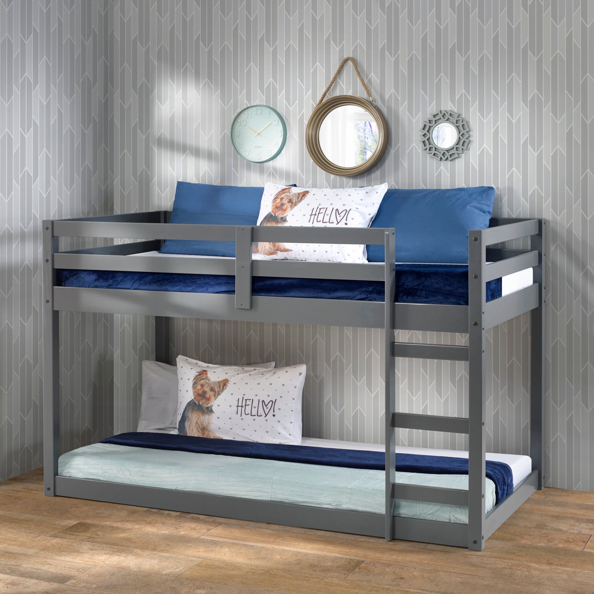 Twin Loft Bed with Wood Frame, Gray A7