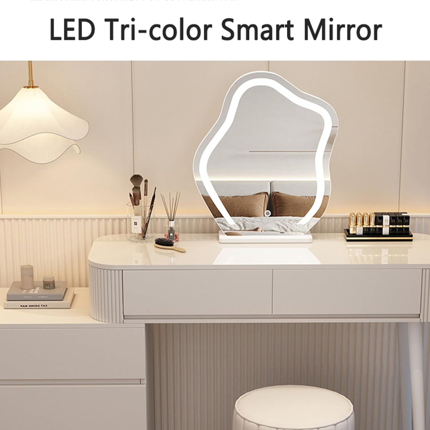 Makeup Vanity Table with Lighted Mirror, 3 Lighting Modes A7