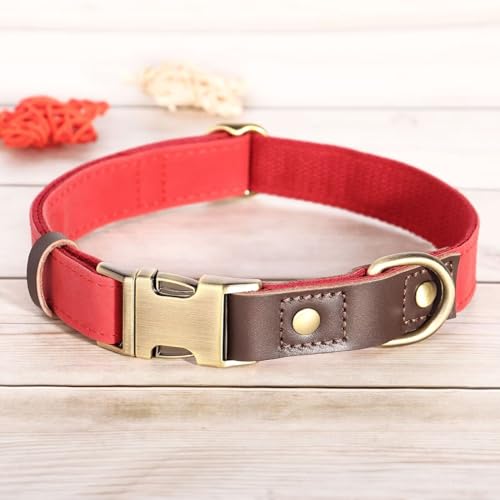 Leather Dog Collar for Medium Dogs, Adjustable, Brown M a7