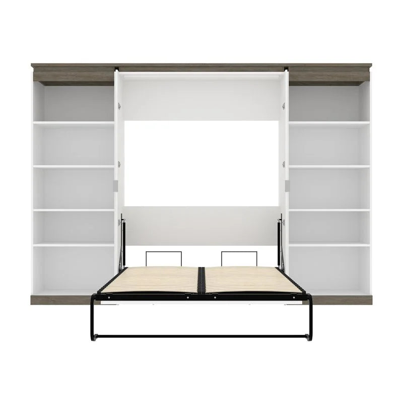 Modern Wood Full Murphy Bed with 2 Bookcases White k7