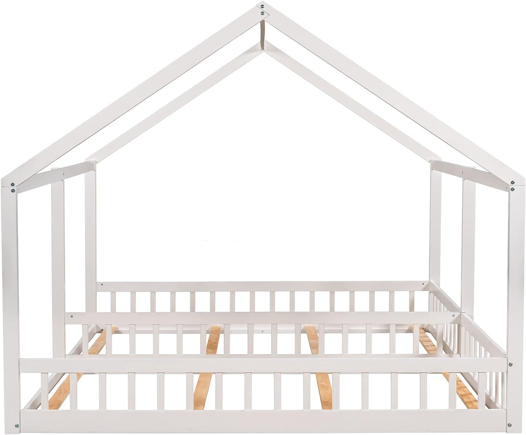 Kids Double Bed Wooden Floor Tent Style White A7