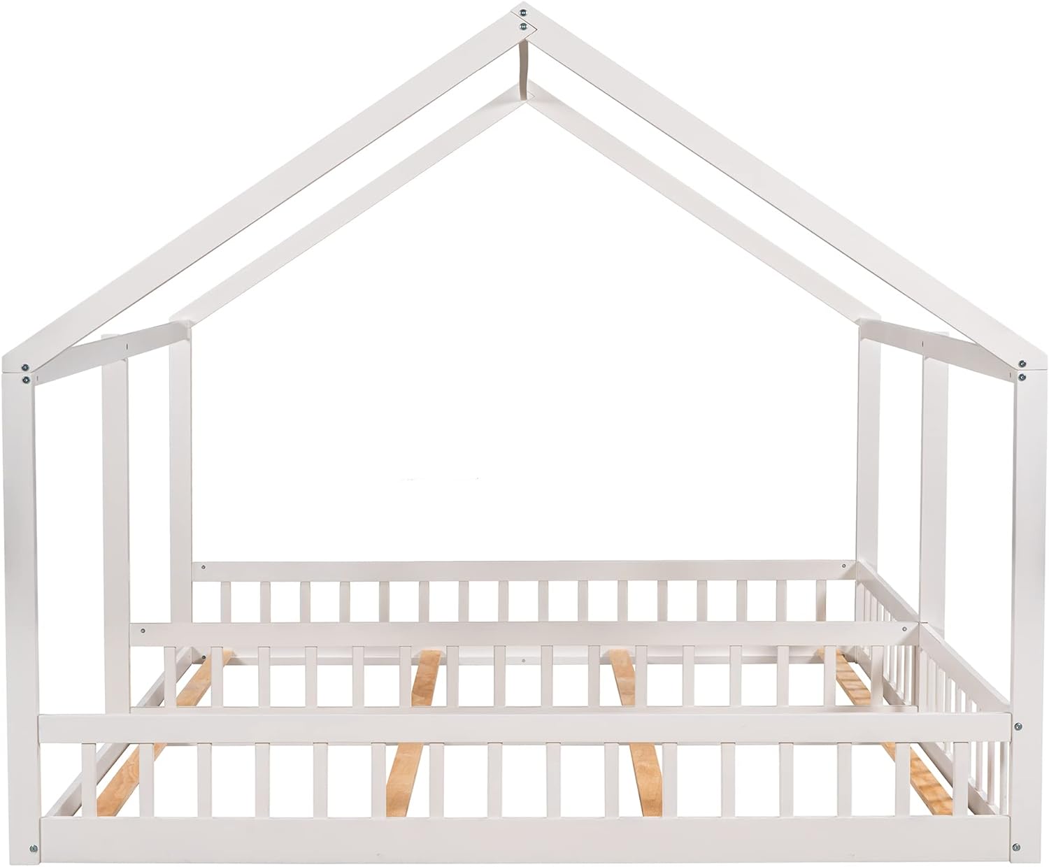 Kids Double Bed Wooden Floor Tent Style White A7