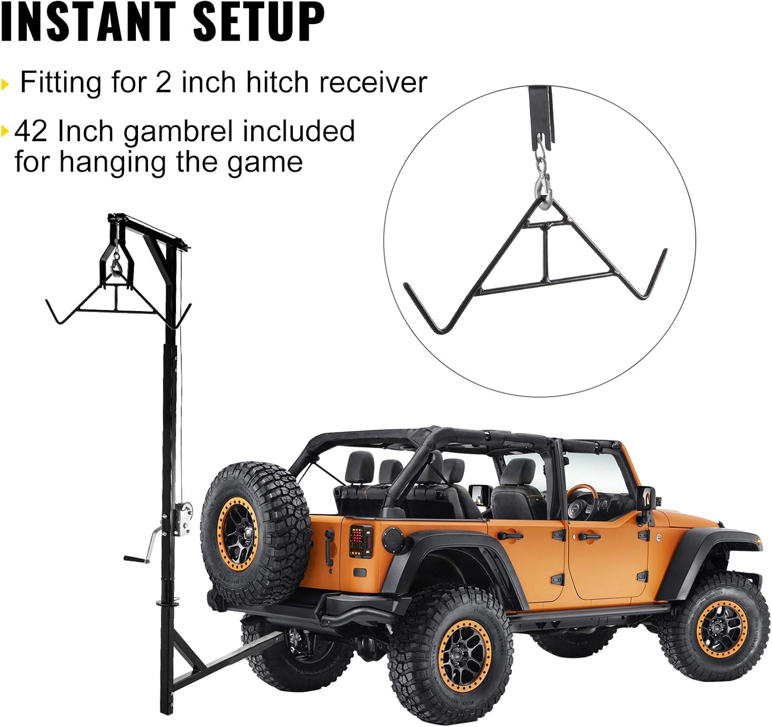 Deer Hoist for Truck Hitch, 400lbs Capacity, 2'' Receiver with Winch Lift A7k