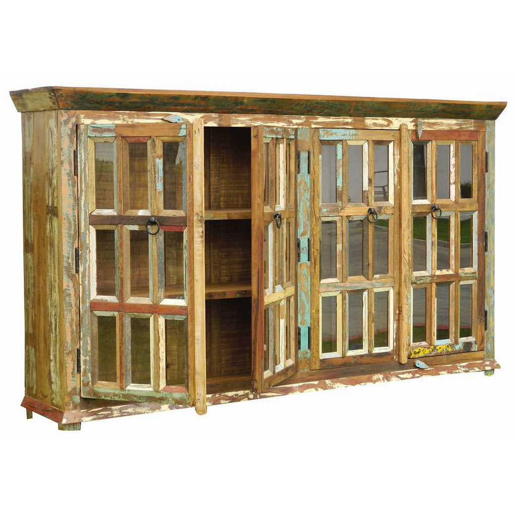 Solid Wood 4 Door Glass Buffet Multi-Color k7