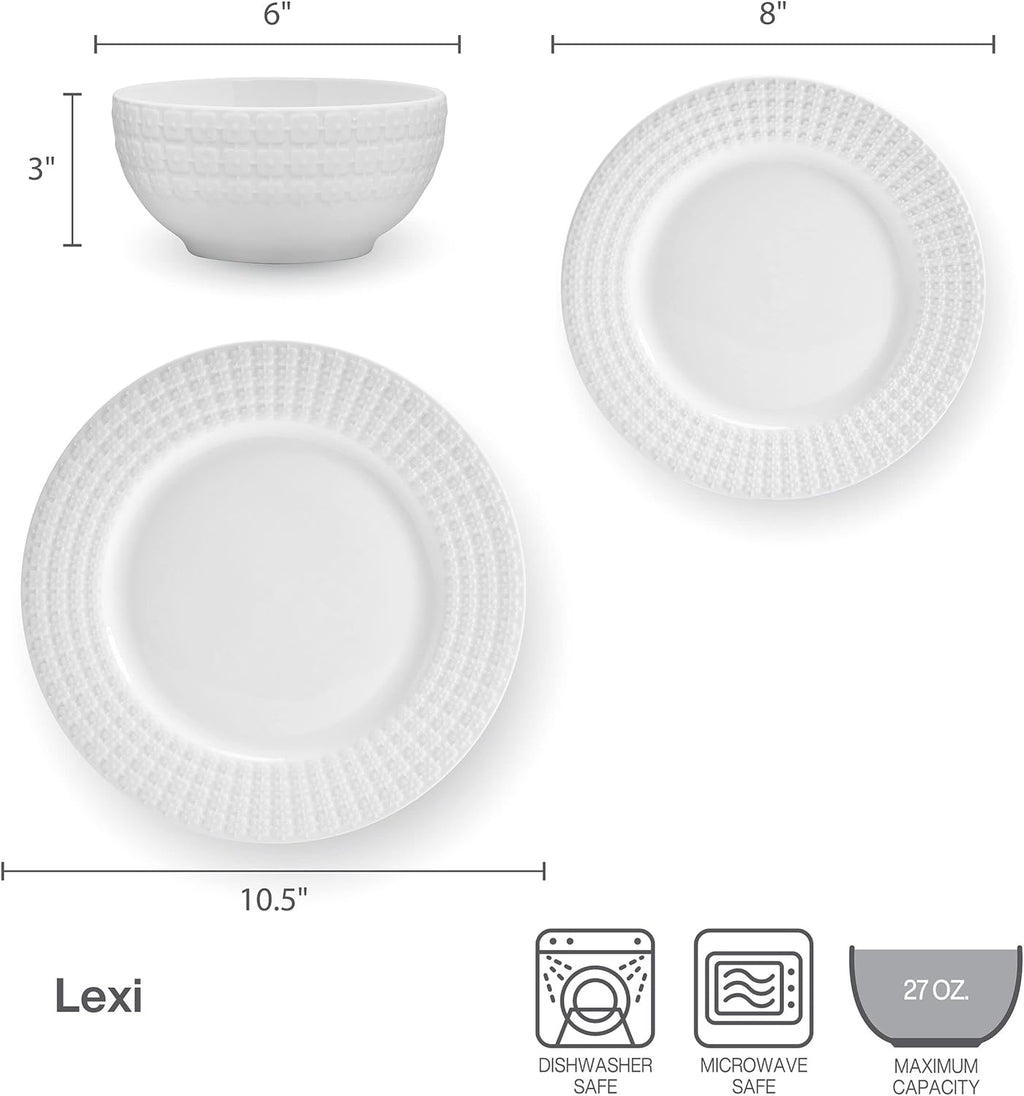 Dinnerware Set, 12 Piece, Service for 4 White a7