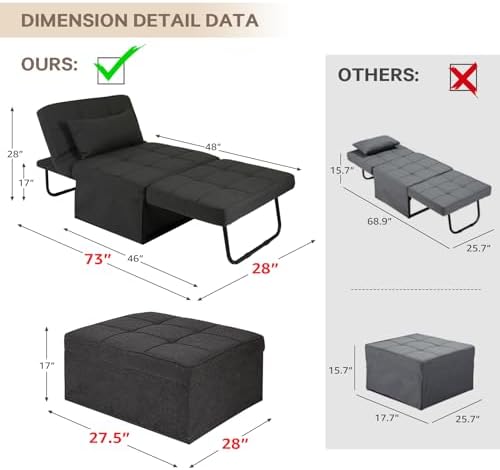 Sleeper Chair Sofa Bed 4-in-1 Convertible Futon with Adjustable Backrest Beige k7