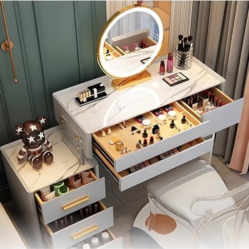 Acrylic Vanity Desk with LED Mirror and Chair 7k