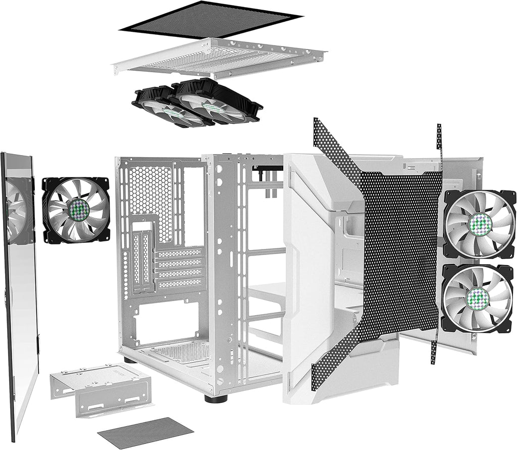 Mesh MATX Mid Tower PC Case White 5 ARGB Fans K7