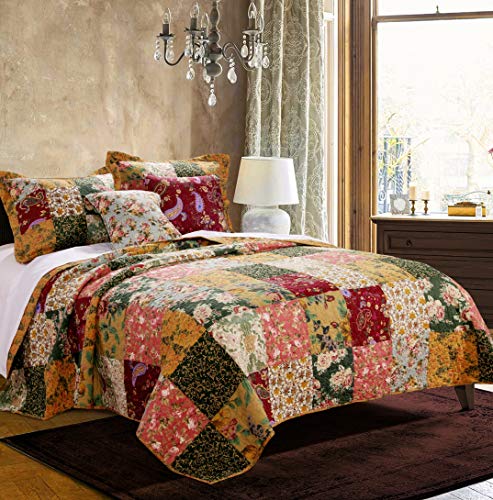 Patchwork Cotton Quilt Set Natural 3-Piece Full Queen k7