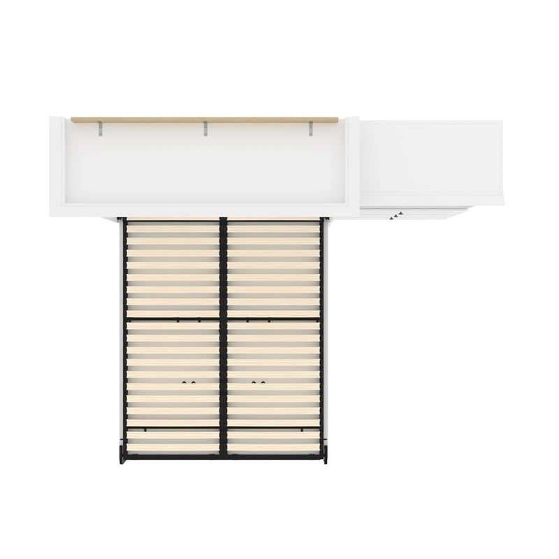 Wood Queen Murphy Bed with Drawers White k7