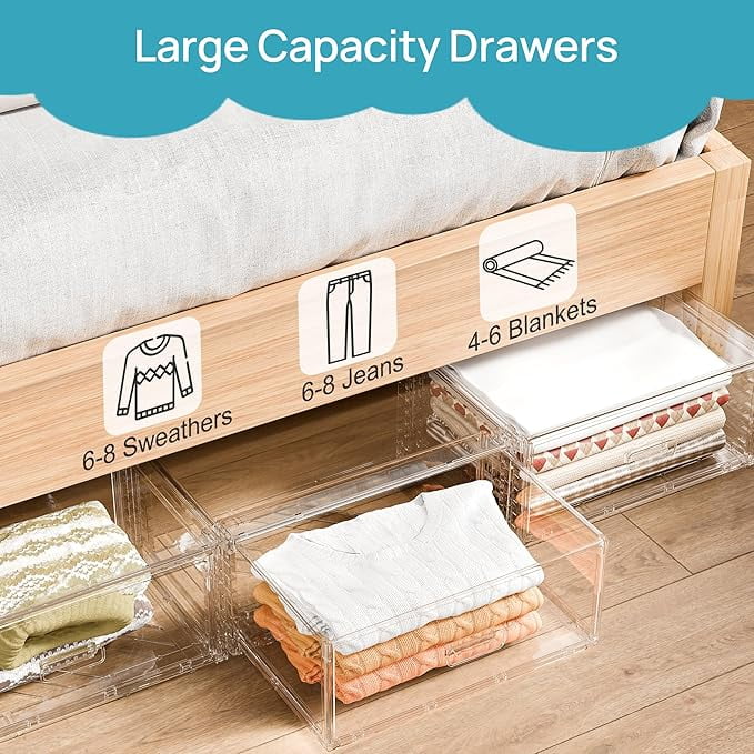 Clear Stackable Storage Drawers 27QT Plastic Organizer a7