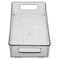 Transparent Long Plastic Storage Box for Refrigerator and Freezer Stackable Clear Organizer Bins for Kitchen and Pantry Grey