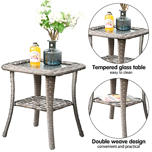 Outdoor Wicker Rattan Rocking Chairs Set of 2 with Cushions, Denim Blue k7