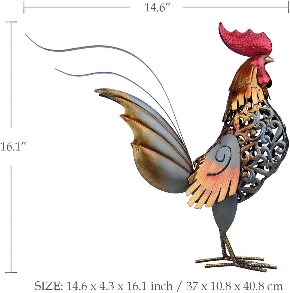 Metal Rooster Sculpture Home Decor Artwork G7