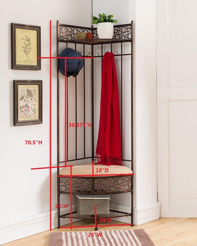 Corner Hall Tree Storage Bench with Coat Rack, Brushed Copper K7m