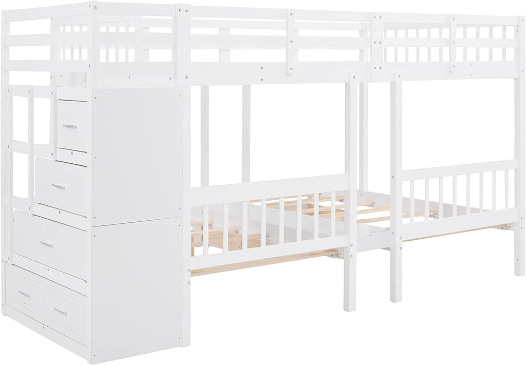 Twin & Twin Bunk Bed with Drawers and Guardrails k7