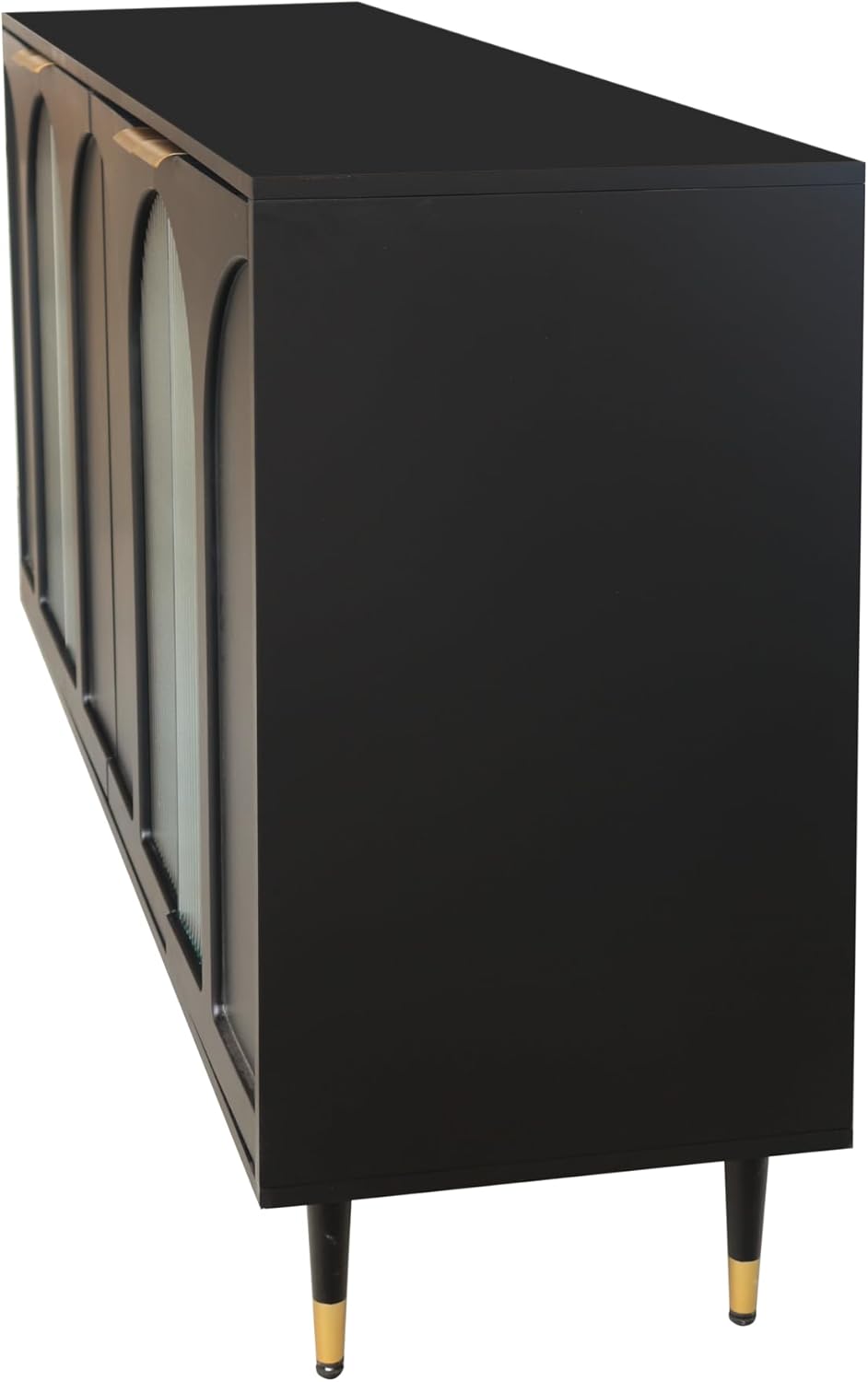 Buffet Cabinet with Locked Storage, Black Wood and Glass Doors m7