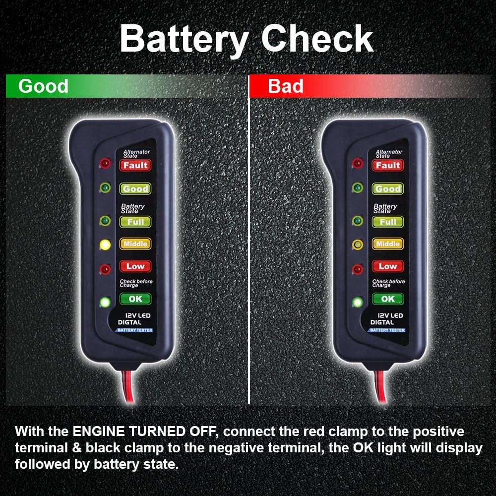 12V Car Battery Alternator Tester LED Indication 2 Pack k7