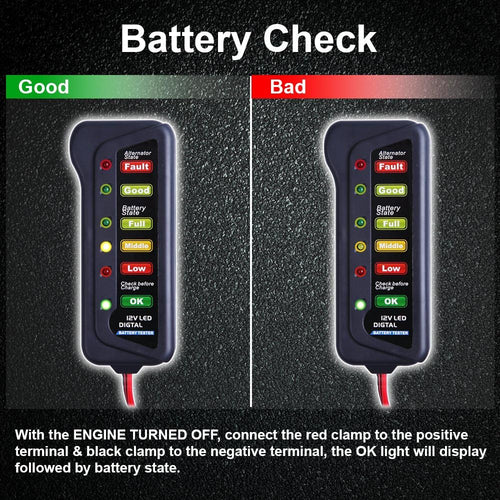 12V Car Battery Alternator Tester LED Indication 2 Pack k7