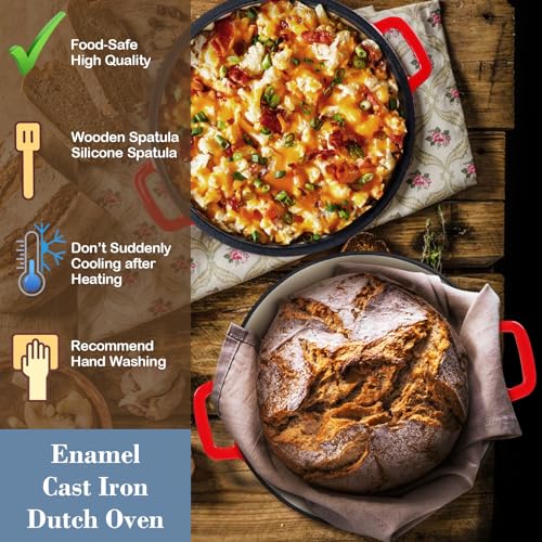 Enameled Cast Iron Dutch Oven 5 QT with Skillet Lid Pan A7