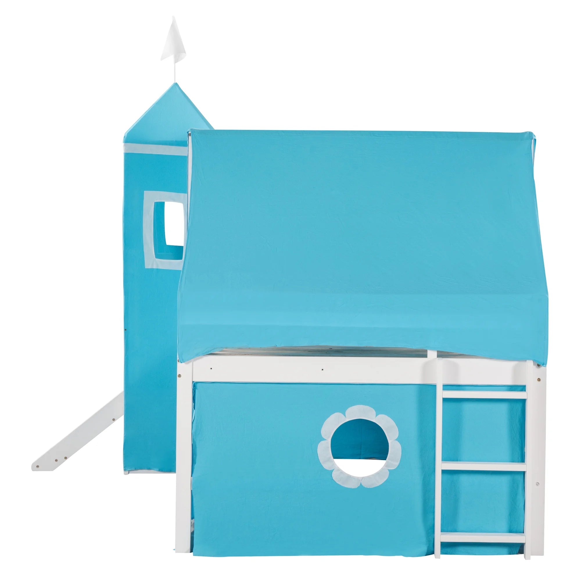 Wood Bunk Bed with Ladder & Safety Guardrail Blue Full k7