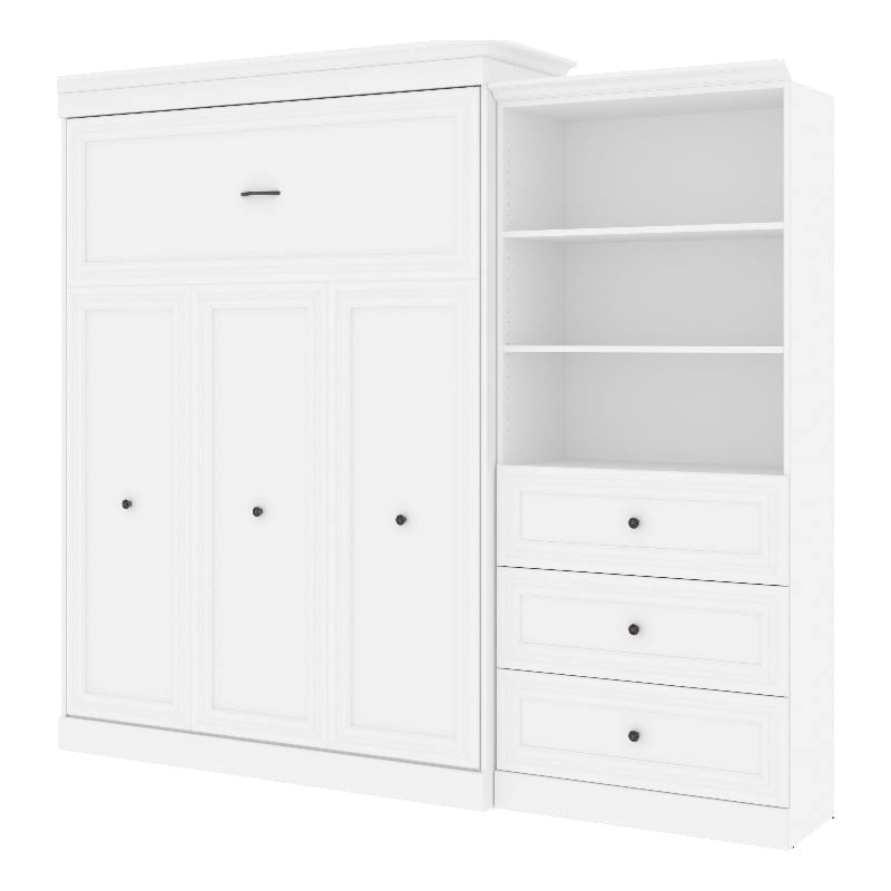 Wood Queen Murphy Bed with Drawers White k7