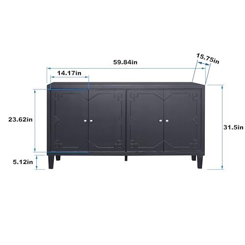 Sideboard Buffet Cabinet with Adjustable Shelves, Black Finish k7