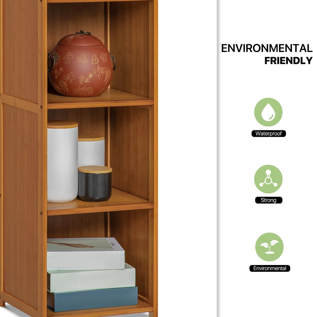4-Tier Narrow Bookcase Brown Bamboo Storage Cabinet A7