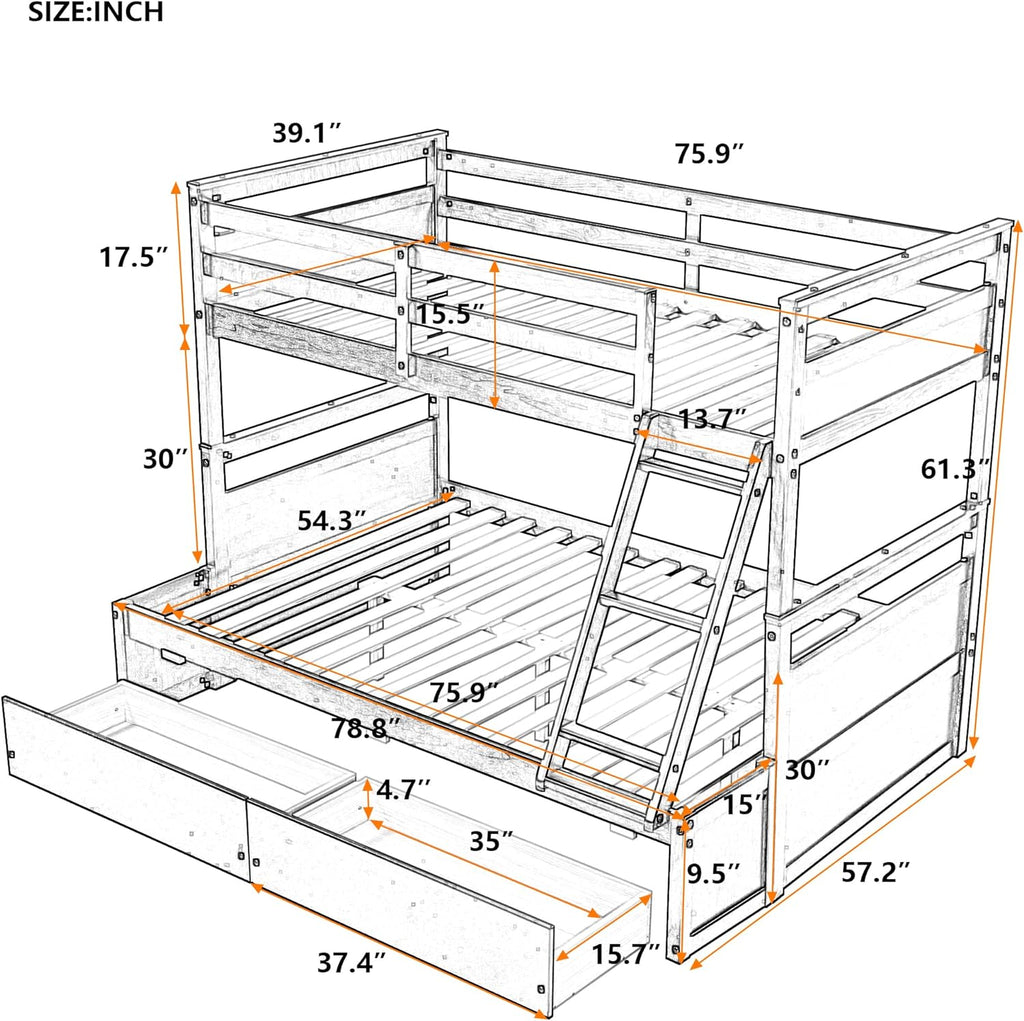 Bunk Bed with Storage and Drawers, Convertible to Two Beds 7k