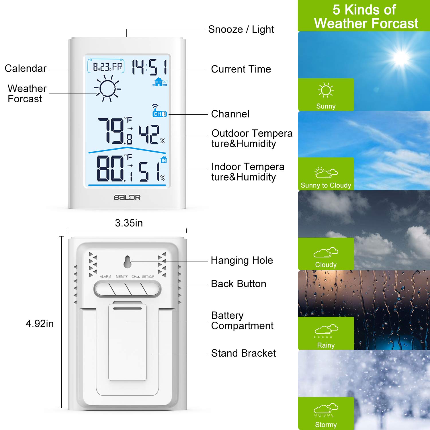Wireless Indoor Outdoor Thermometer Hygrometer with Remote Sensor k7
