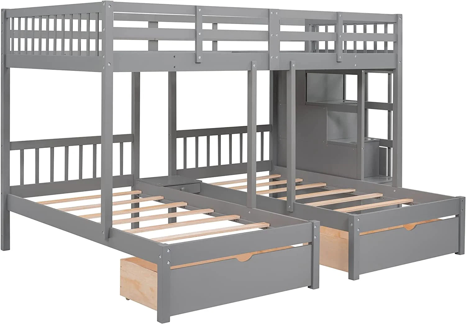 Twin & Twin Bunk Bed with Drawers and Guardrails k7
