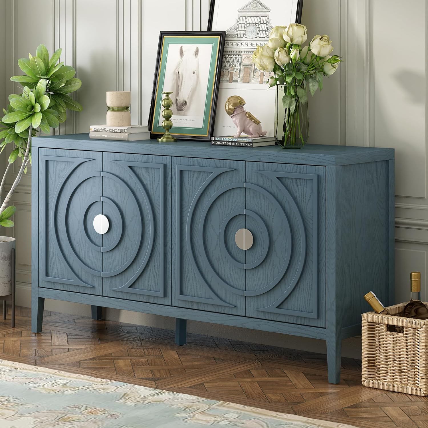 Retro Accent Storage Cabinet with Circular Groove Door A7k