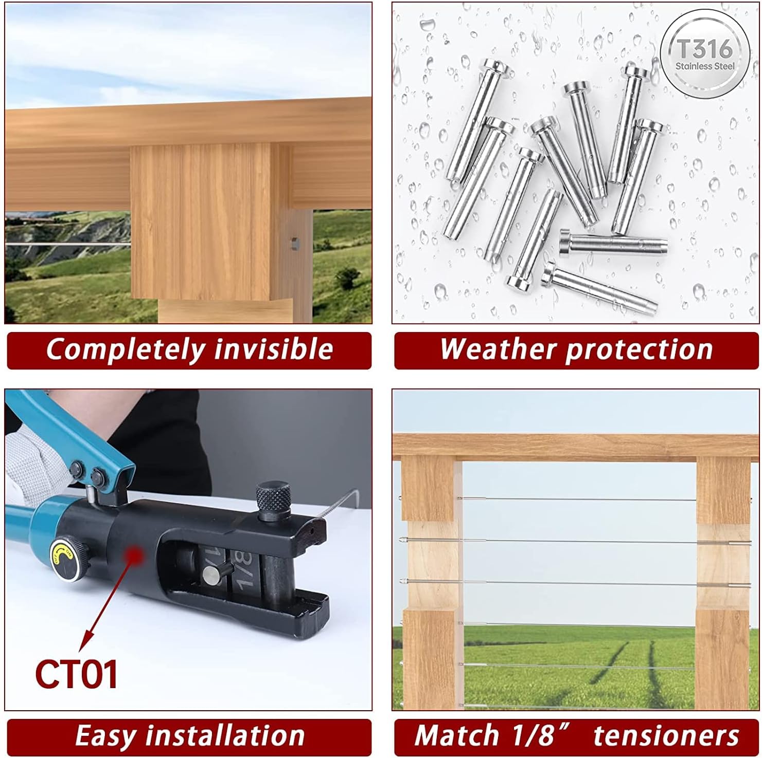 Stainless Steel Cable Railing Terminal Kit 40Pack T316 A7
