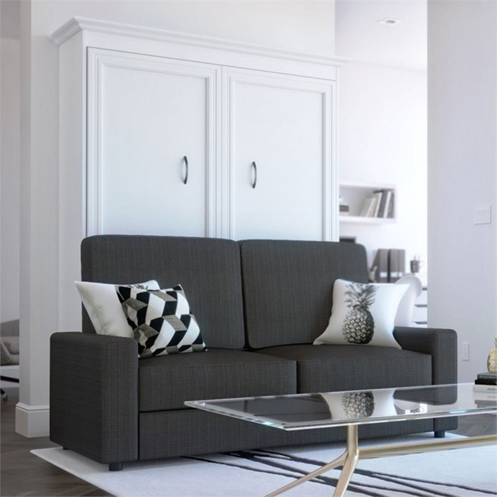 Contemporary Wood Full Murphy Bed with Sofa White Gray a7