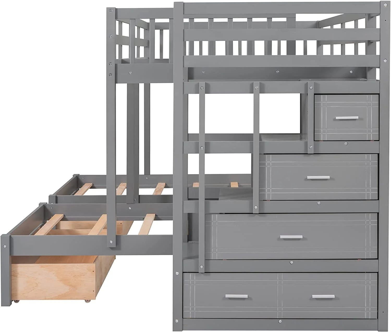 Twin & Twin Bunk Bed with Drawers and Guardrails k7