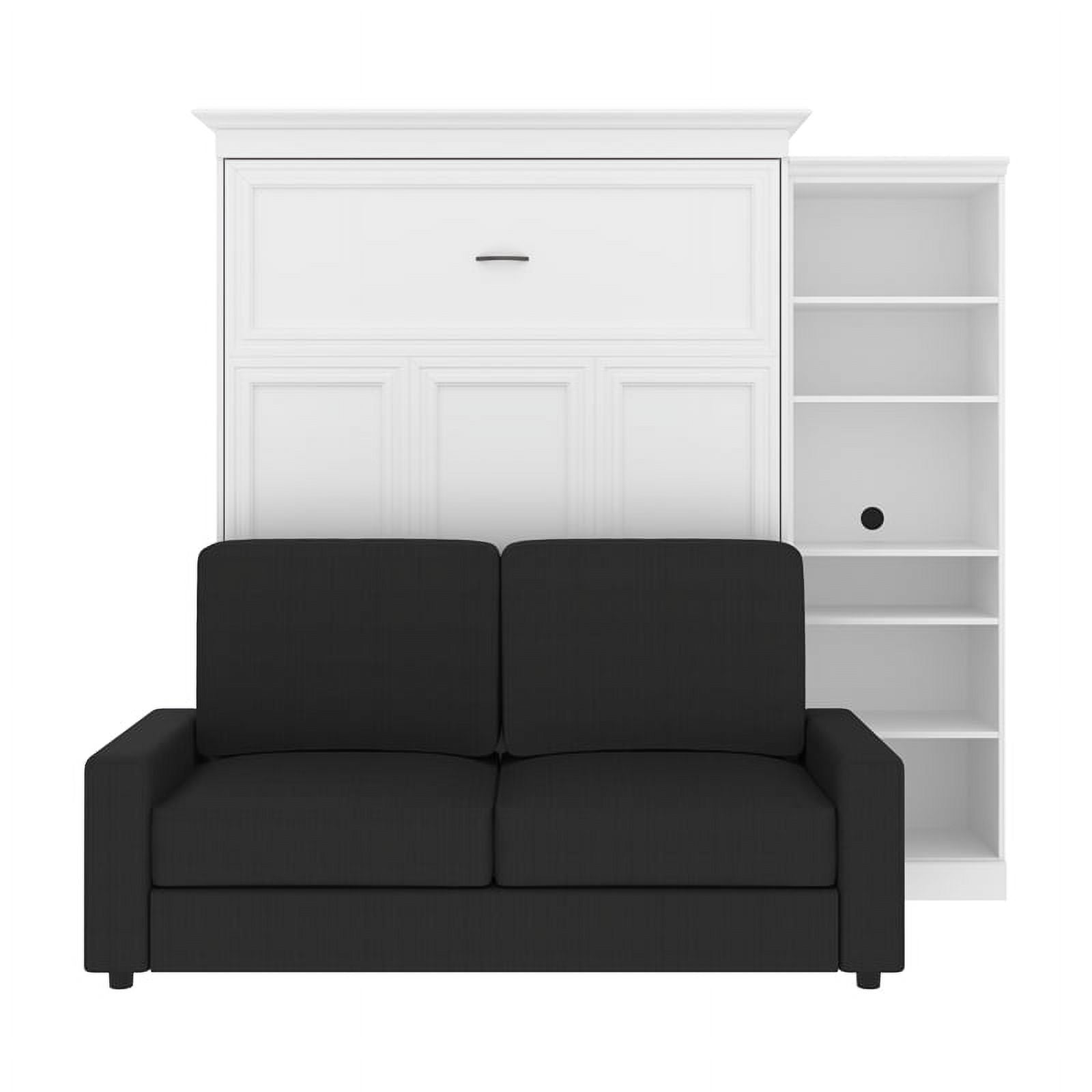 Wood Queen Murphy Bed with Sofa Organizer White Gray a7
