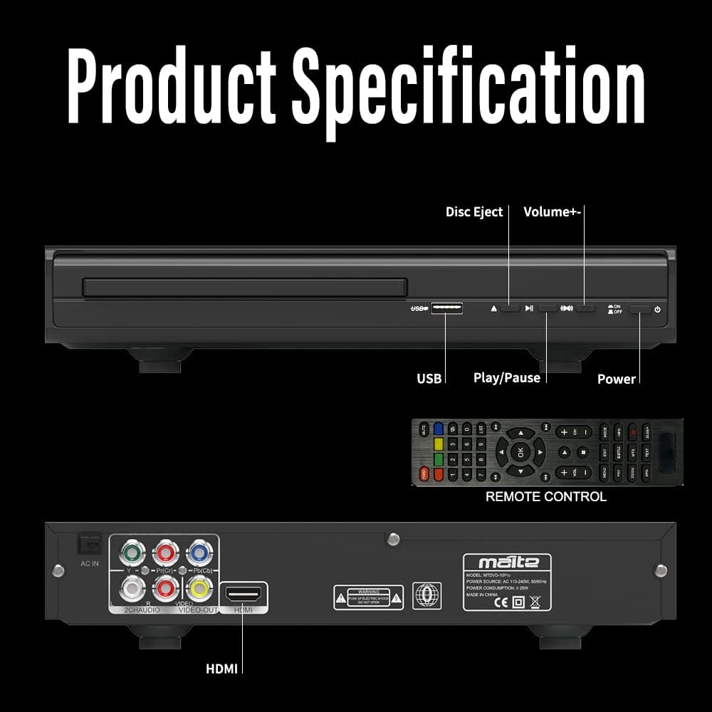 DVD Player with HDMI & USB Input, All Region Free NTSC/PAL A7