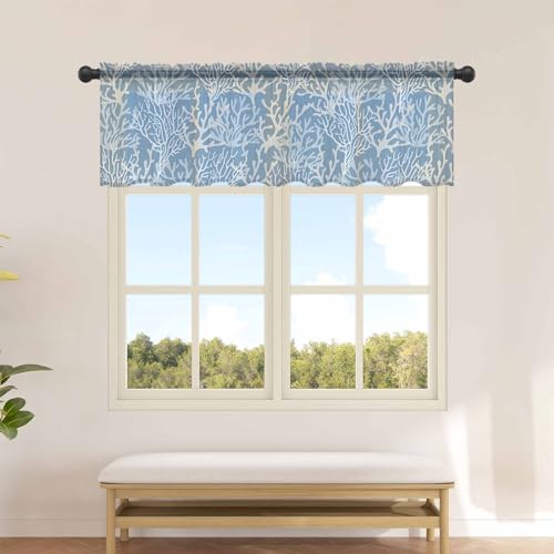 Ocean Coral Valance Curtains Sheer Rod Pocket 54x18 k7