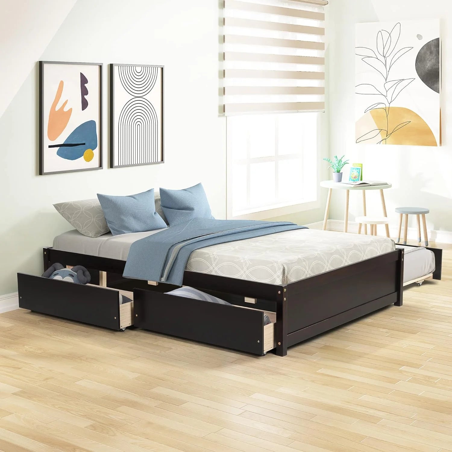 Full Platform Bed with Trundle and Drawers Espresso k7
