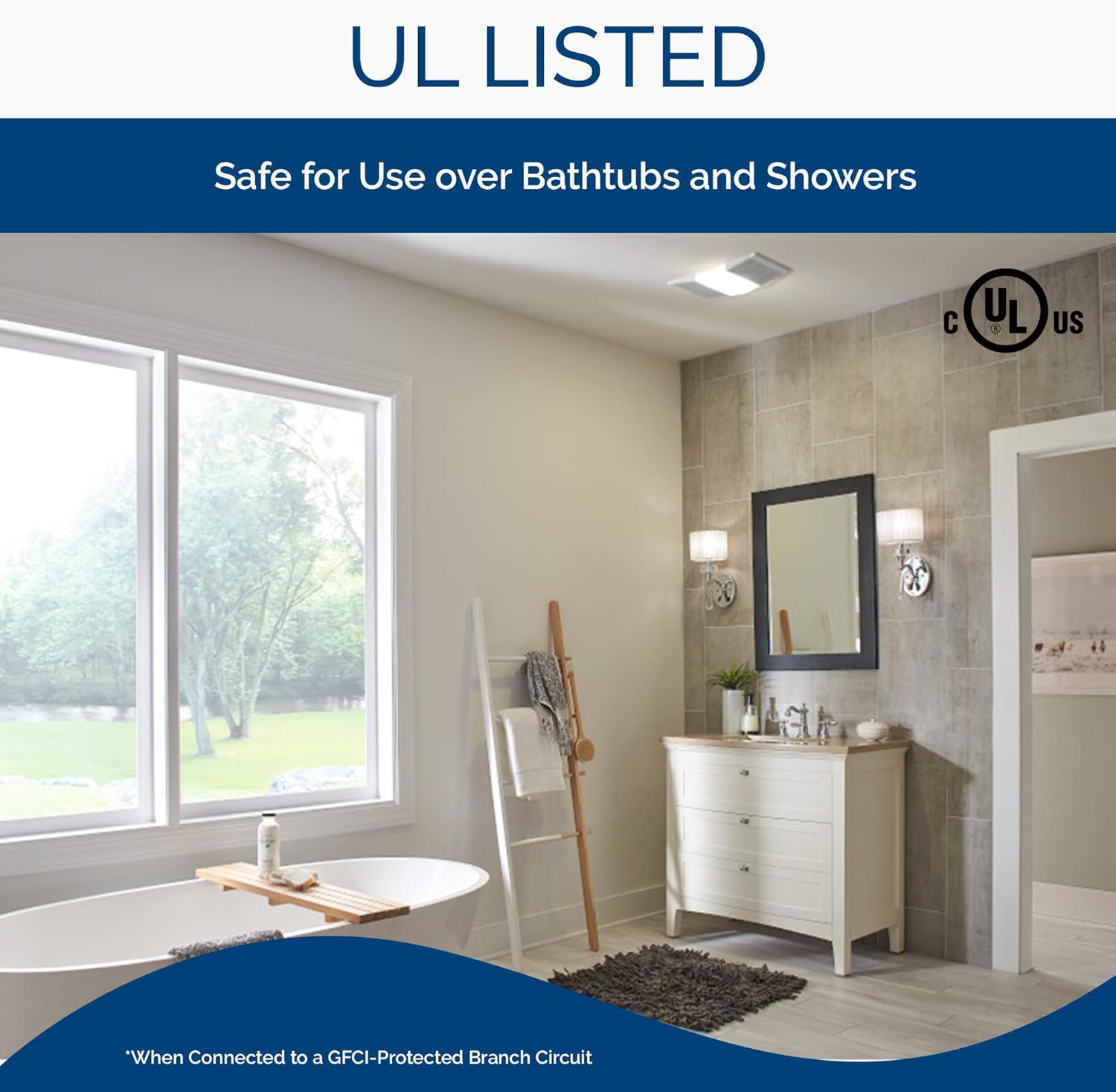 Ceiling Bathroom Exhaust Fan with Light, 70 CFM, White k7