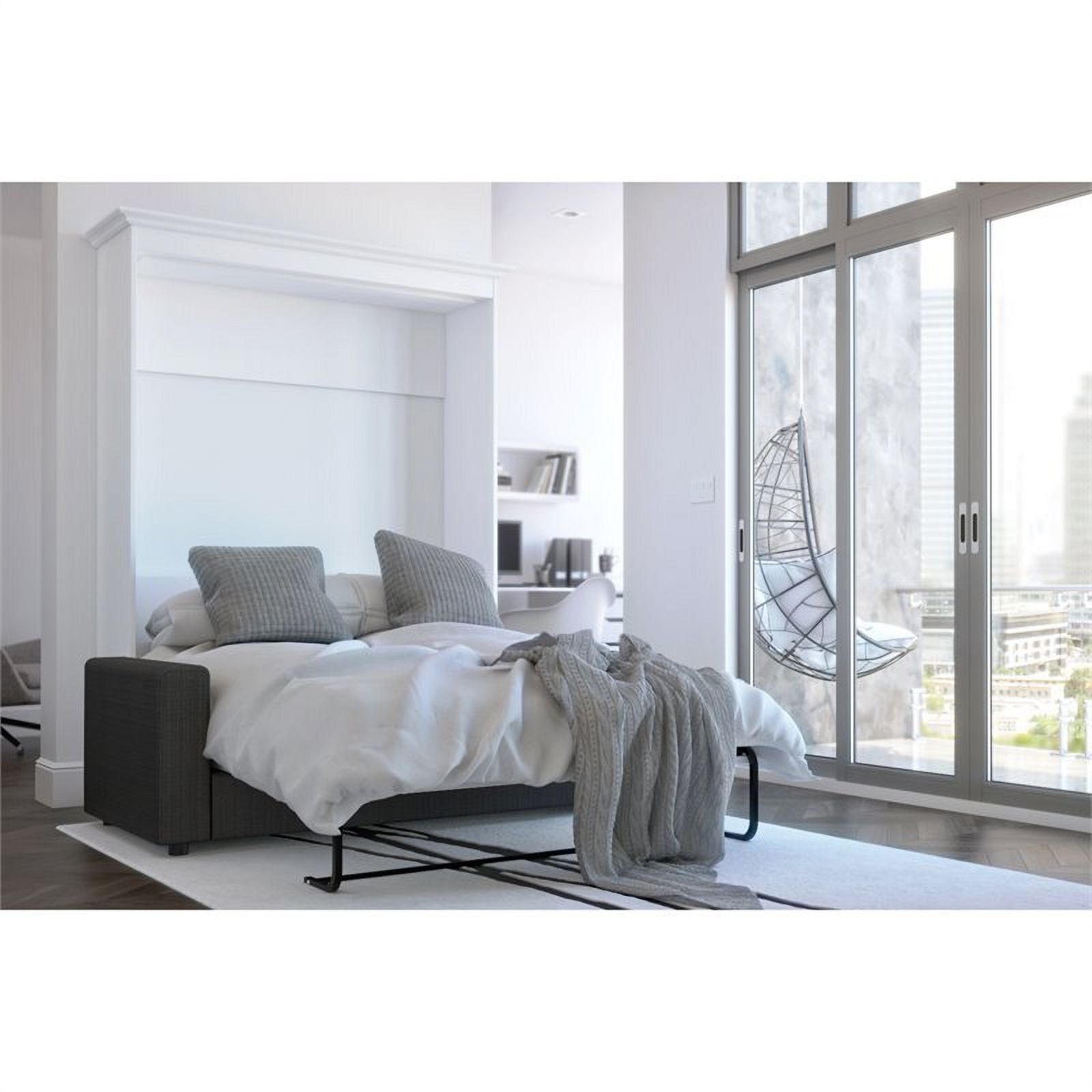 Contemporary Wood Full Murphy Bed with Sofa White Gray a7