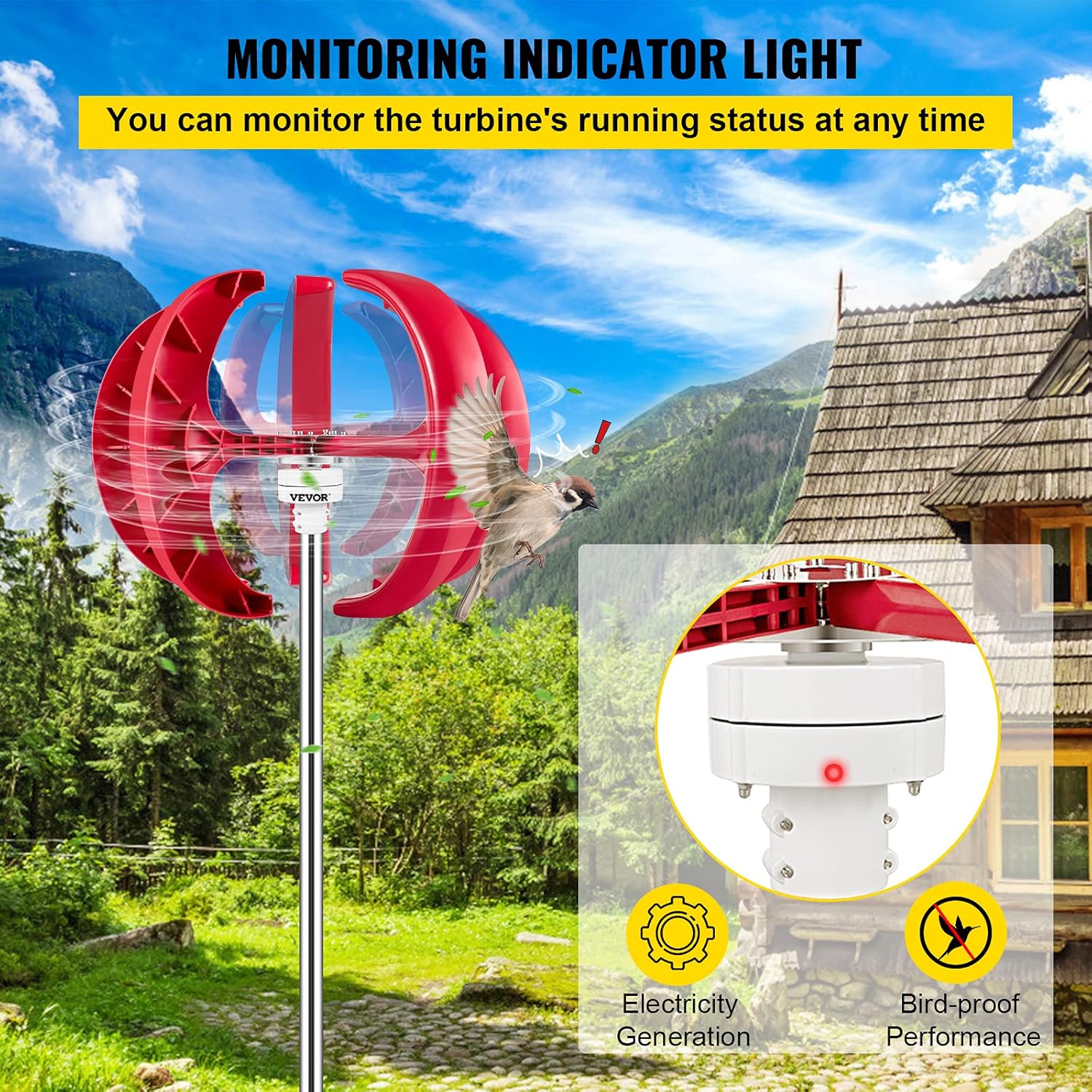 Vertical Wind Turbine Generator 12V 100W A7