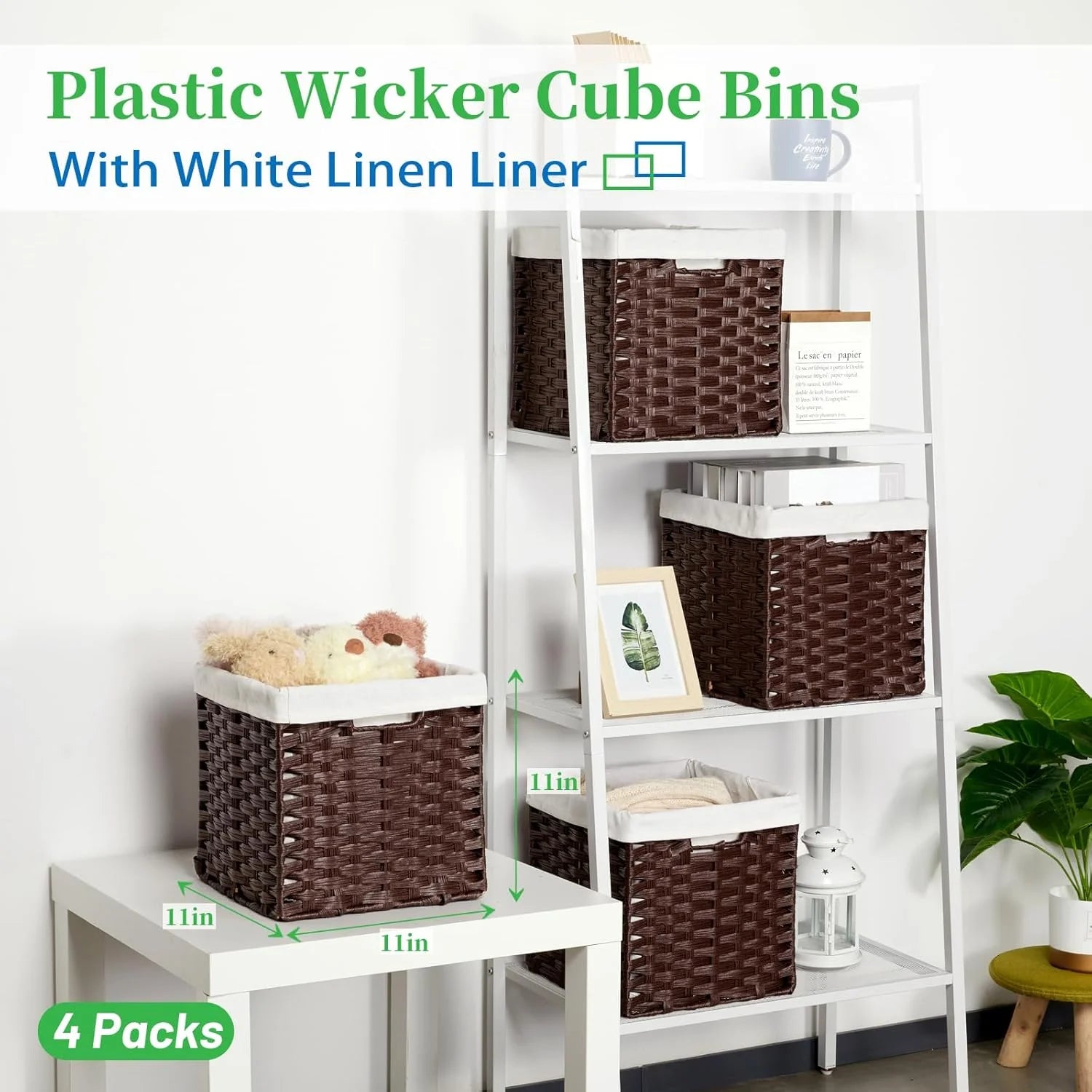 Wicker Storage Baskets 4-Pack with Liners for Shelves a7