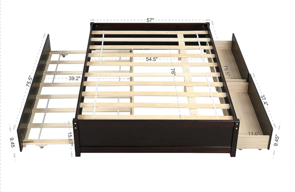 Full Platform Bed with Trundle and Drawers Espresso k7