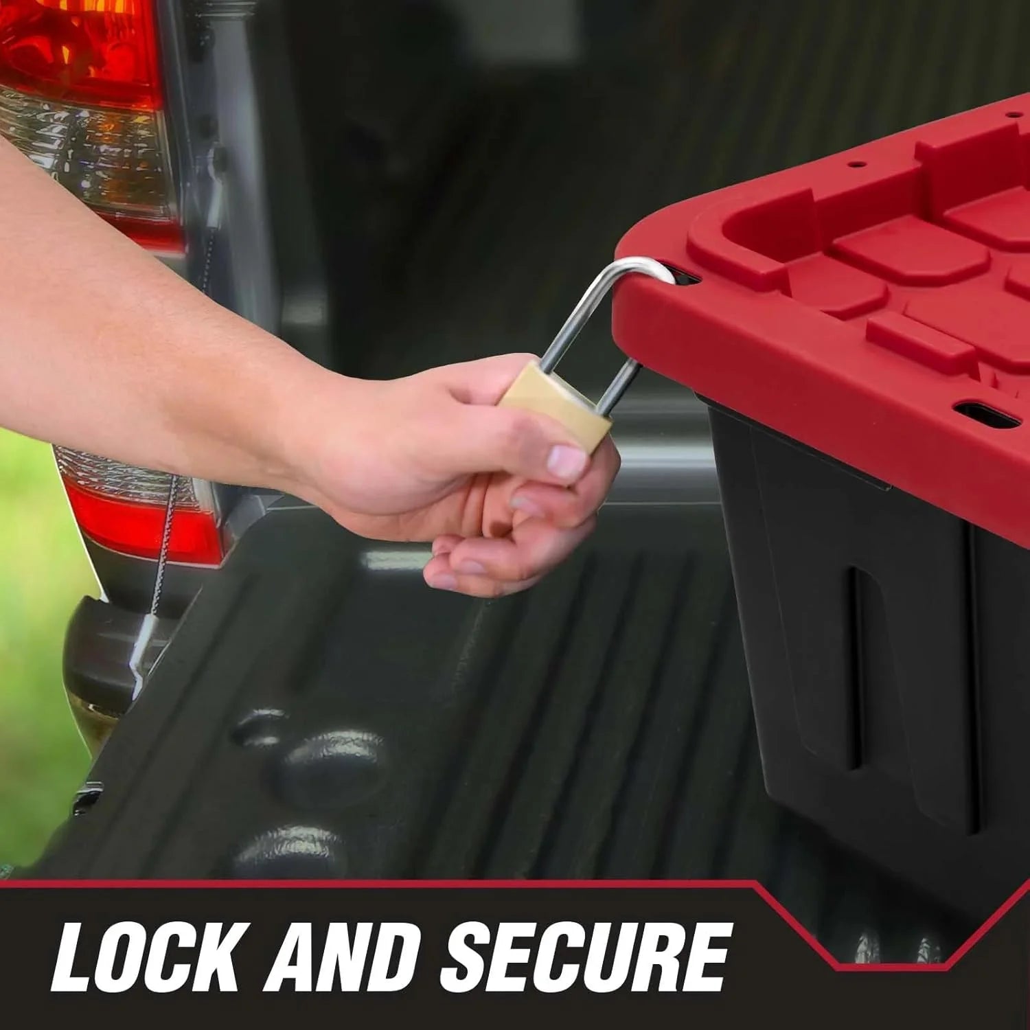 27 Gallon Plastic Storage Bin with Snap-On Lid Black Red a7