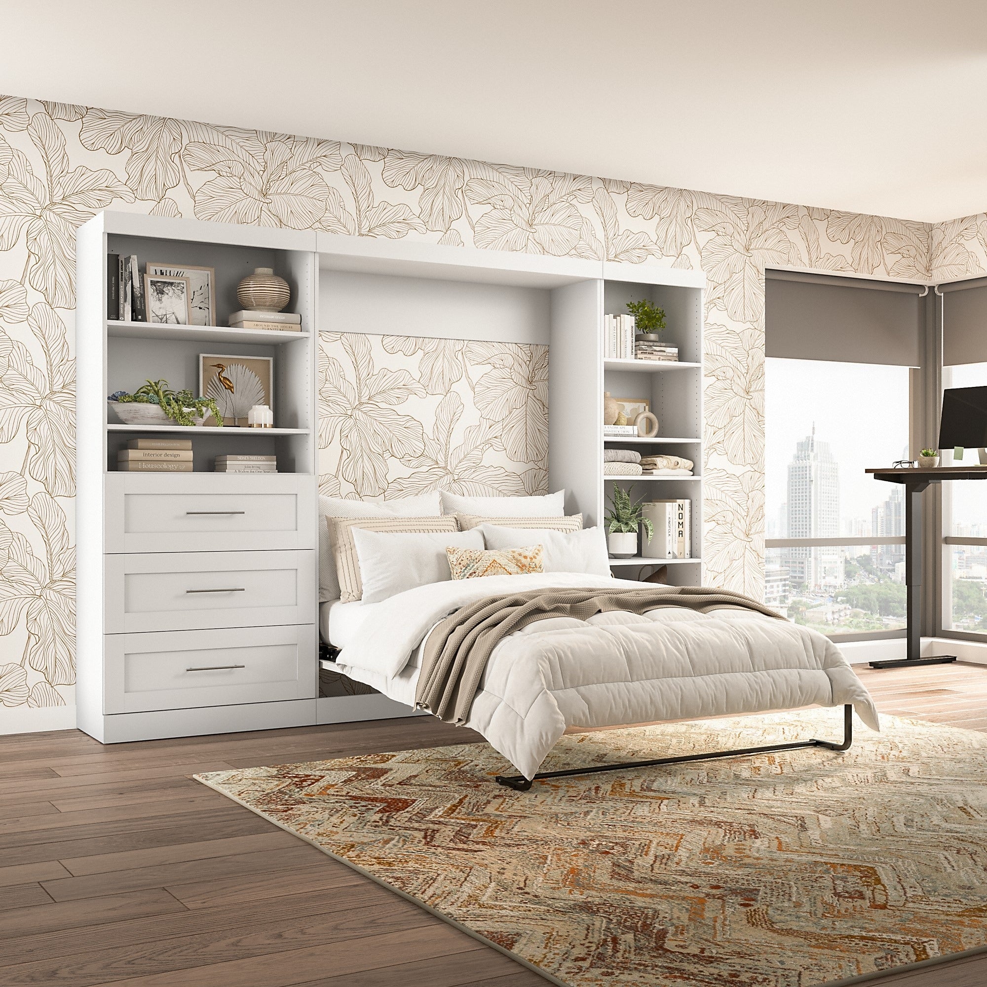 Murphy Bed with Shelving and Drawers Rustic Brown 7k